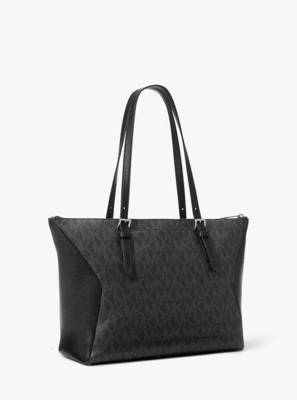 Damske Prenosná Taška Michael Kors Coraline Large Logo and Leather Čierne - Kabelky Michael Kors Nejlevnejsi | OKNRW-0712